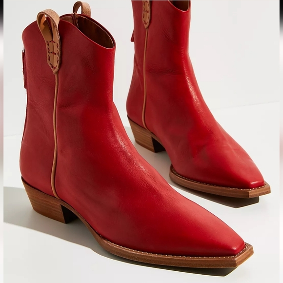 Free People Shoes - Free People Red Leather Ankle Boho Western Boots